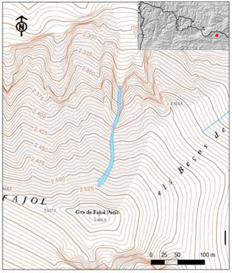 Cartografia del alud al Canal Oriental del Gra de Fajol Petit. Ripollés (Pirineo oriental de Cataluña)