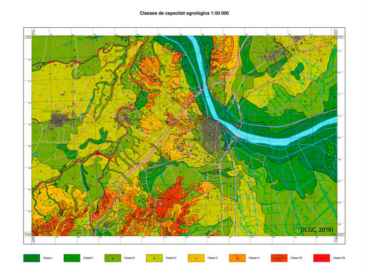 Figura 6. Mapa de classes de capacitat agrològica corresponent als sòls cartografiats en el full d’Amposta
