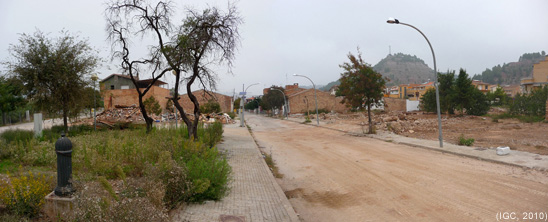 Situation of the Estació neighbourhood in Sallent, October 2010, where housing has been demolished in the area of subsidence.