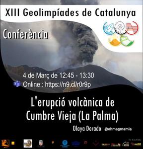 Cartell informatiu sobre la xerrada "L'erupció volcànica de Cumbre Vieja (La Palma)