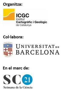 Logos de l'entitat organitzadora (ICGC), col·laboradora (UB) i en el marc de la Setmana de la Ciència 2021