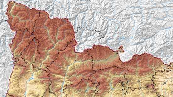Mapa de comarcas del Pirineo con actividad de aludes