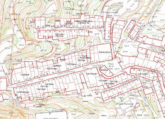 Fragment del Mapa urbà de Catalunya 1:1000, zona de la vilella alta