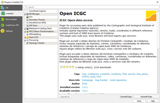 Open ICGC al motor de cerca de connectors de QGis